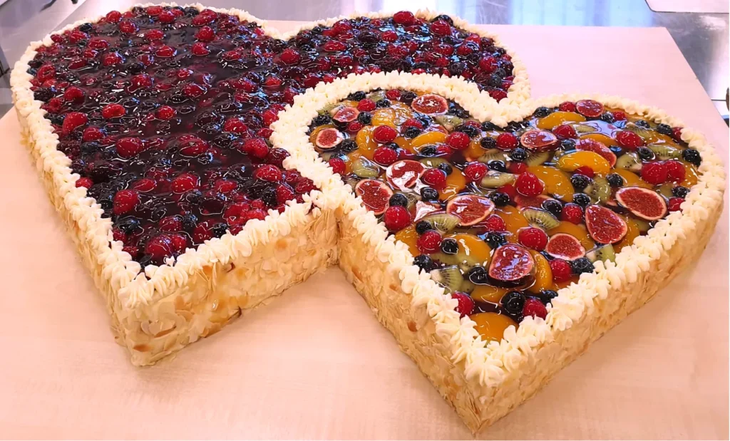 Zweifarbige Herztorte mit Beeren