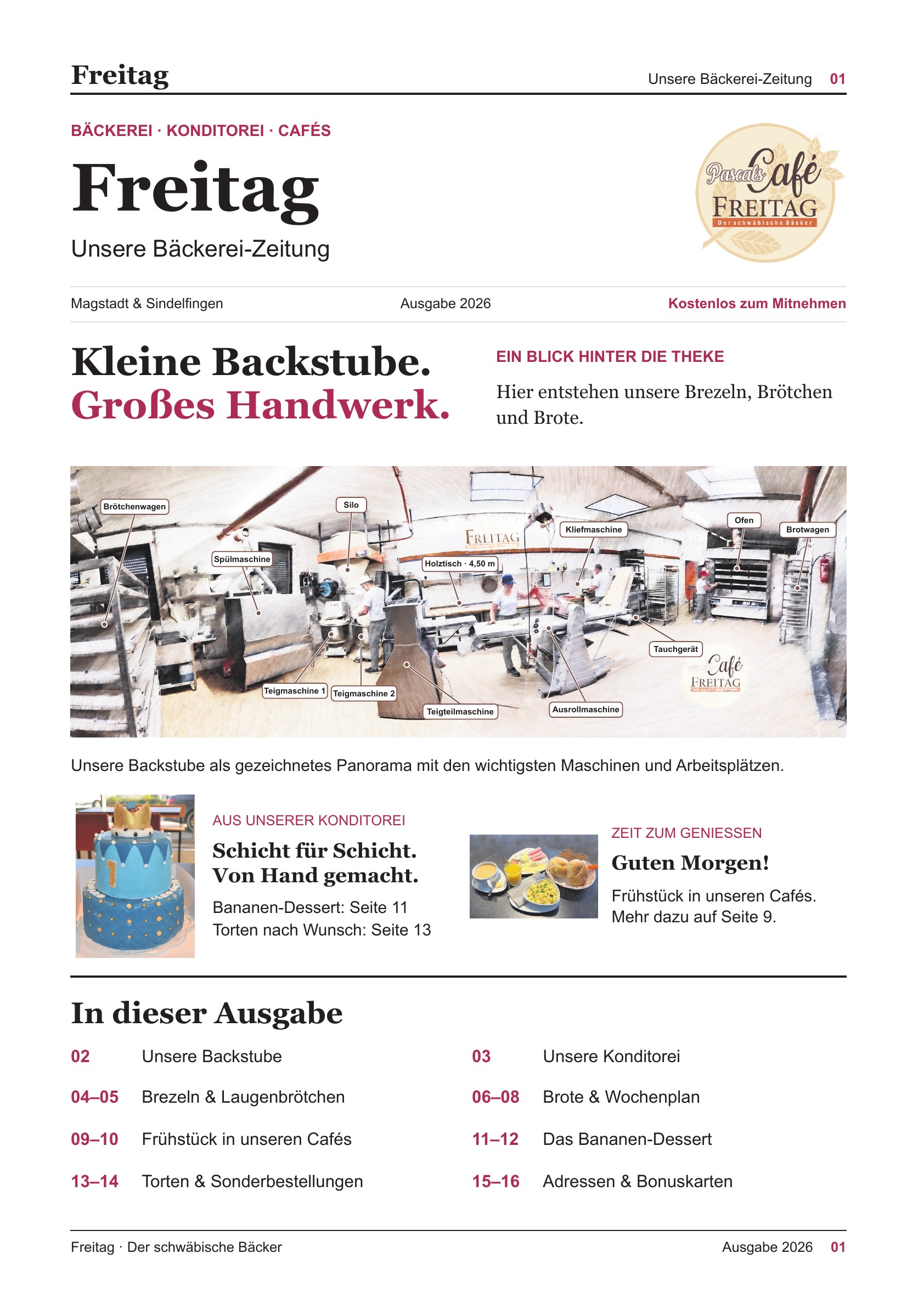 Titelseite unserer Bäckerei-Zeitung: Kleine Backstube. Großes Handwerk.